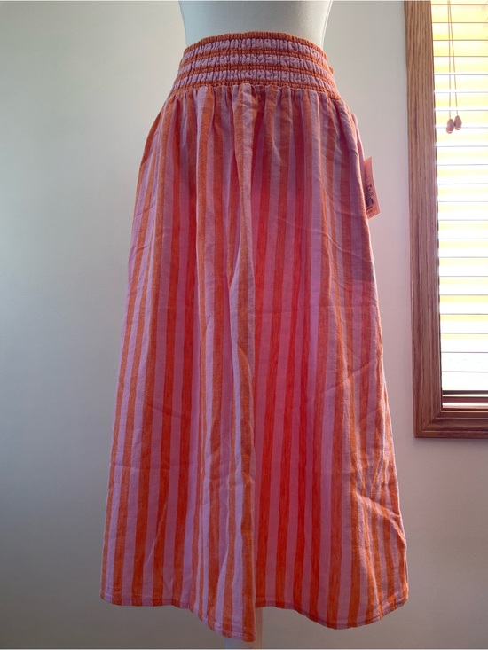 a new day Dresses & Skirts - Striped Linen Blend Smocked-Waist Midi Skirt Women’s Medium